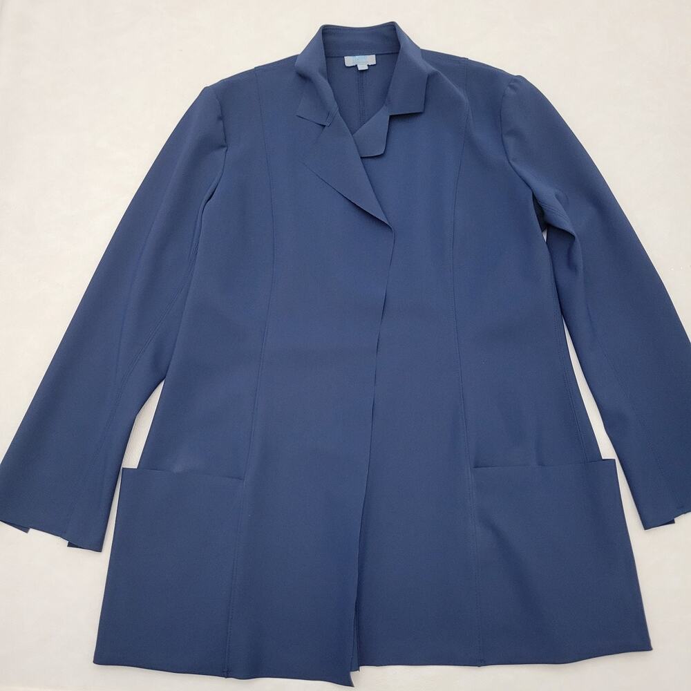 M2057 Maria Pinto Open Front Blazer Scuba Jacket XL Nylon Stretch Pockets Navy